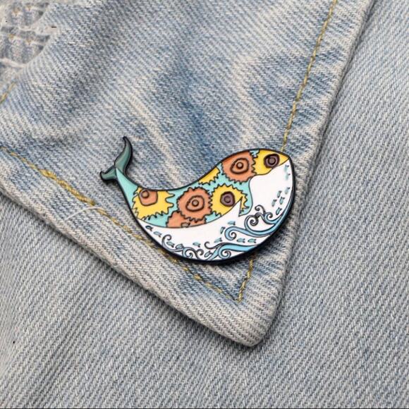Flower Whales Enamel Pins 93-1 - Picture 4 of 4